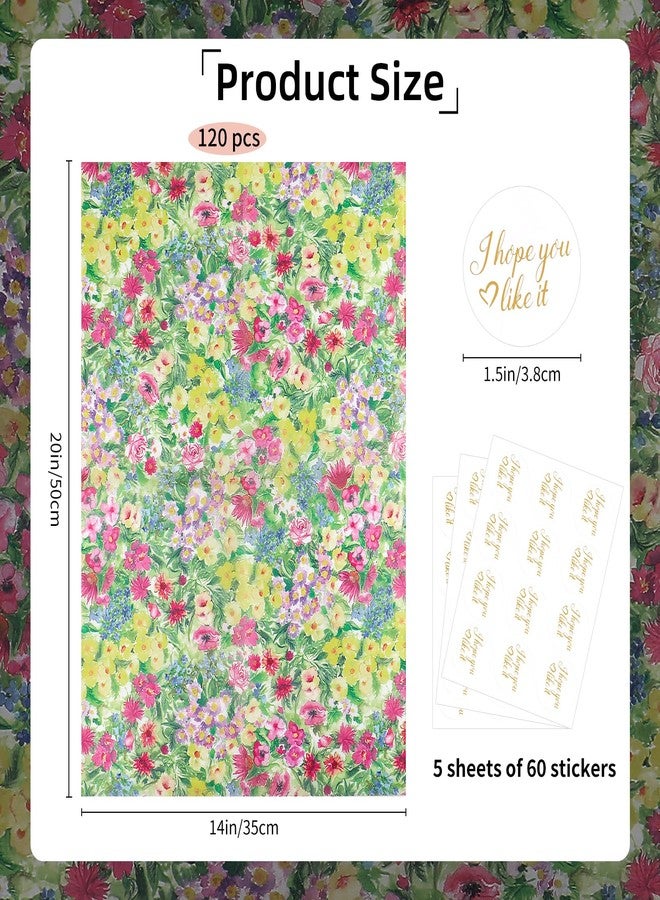 ARPOVIST 120 Sheets Oil Painting Style Spring Flower Gift Wrapping Tissue Paper Bulk with Stickers, Wildflowers Floral Pattern for Weddings, Birthdays, Bridal Showers & DIY Crafts,20x14 Inches - Image 2